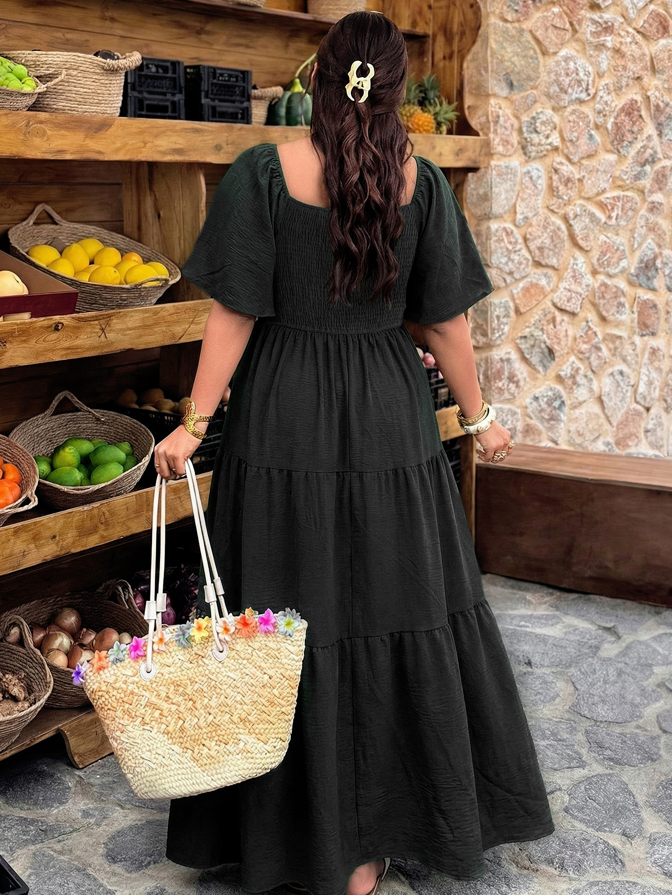 Square Neck Lace Trim Tiered Maxi Dress | 2025 Spring Summer Boho Casual Curvy Dress