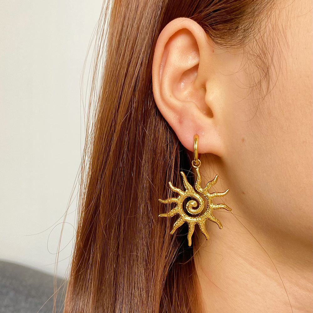 Solstice Spiral Sunburst Huggie Drop Earrings