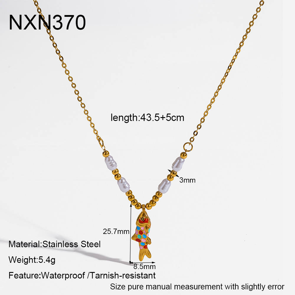 Multicolor Enamel Koi Necklace with Pearl-Bead V Front