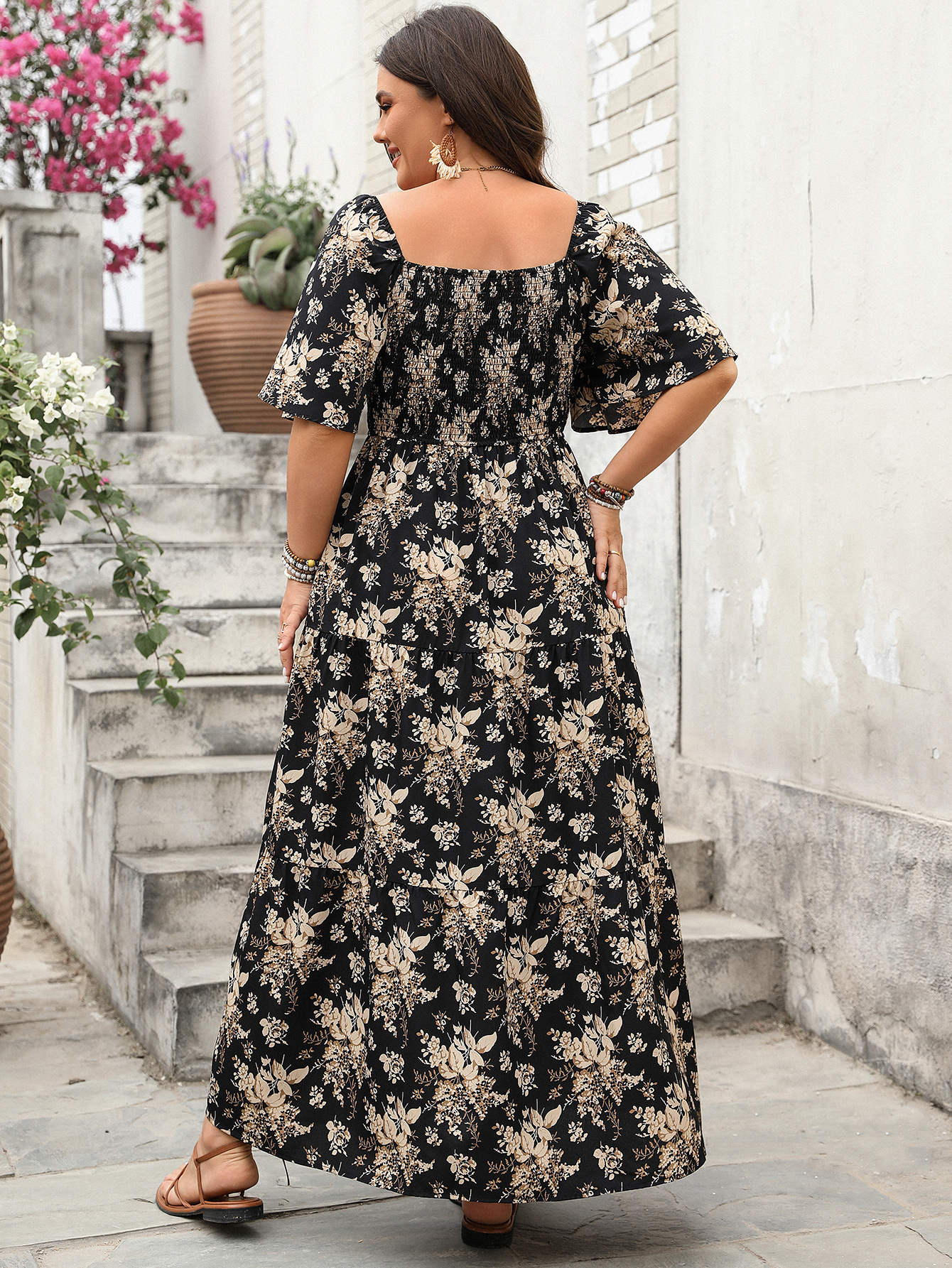 Square Neck Lace Trim Tiered Maxi Dress | 2025 Spring Summer Boho Casual Curvy Dress