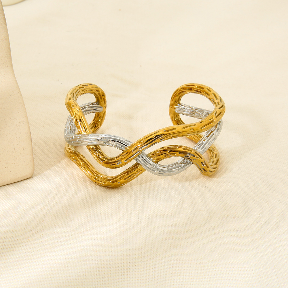 Two-Tone Intertwined Textured Cuff Bracelet