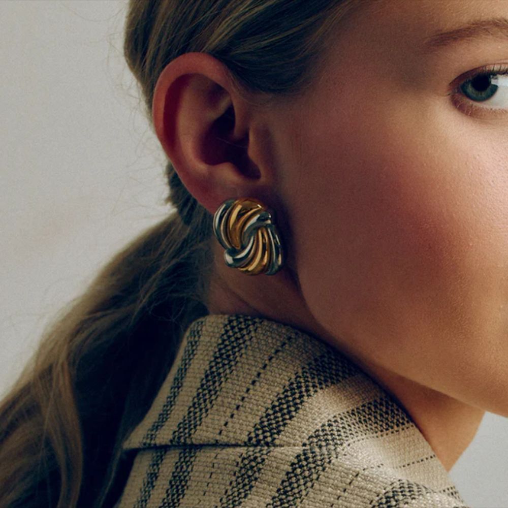Two-Tone Twisted Knot Chunky Stud Earrings