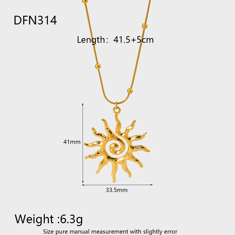 18K Gold Plated Abstract Spiral Sun Earring & Pendant Necklace Matching Jewelry Set