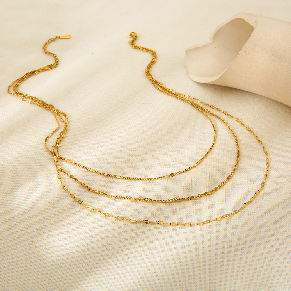 Mixed-Texture Triple-Layer Dainty Necklace