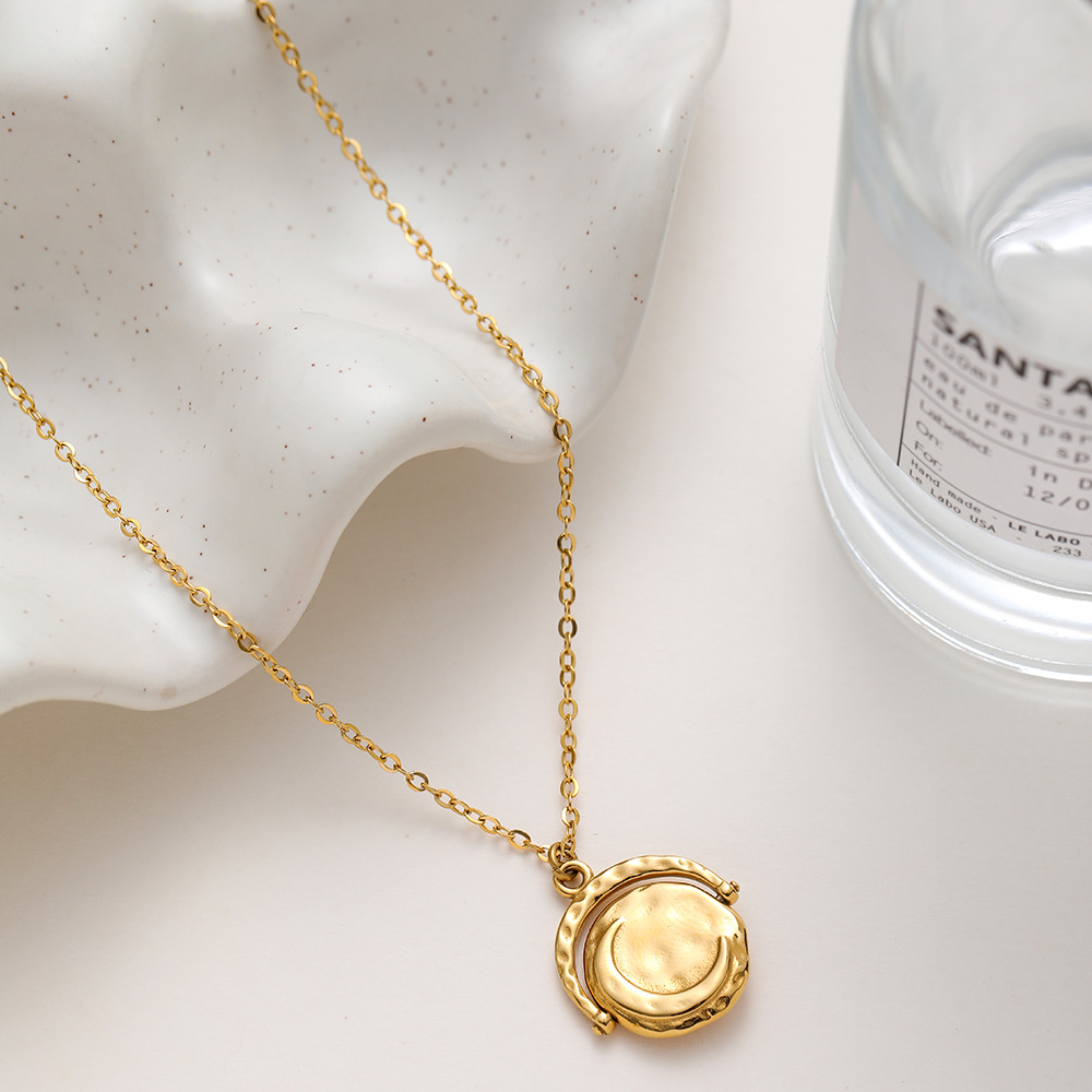 Reversible Rotating Sun & Moon Coin Necklace