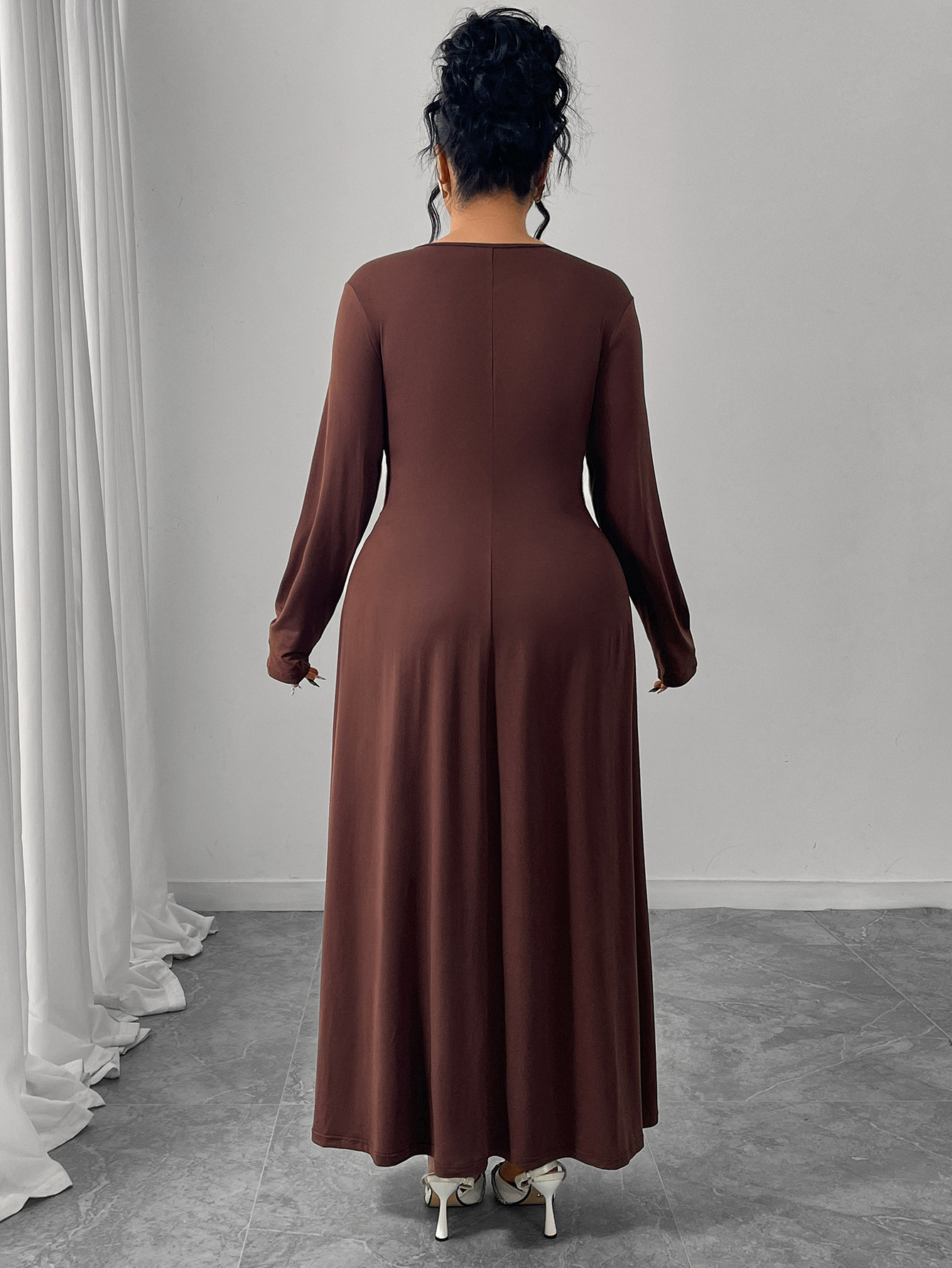 Ruched Waist Long Sleeve Maxi Dress | Elegant Curvy Formal Dress