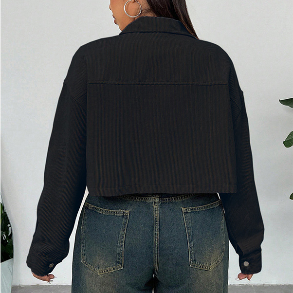 Corduroy Cropped Button-Down Jacket | Casual Plus Size Trucker Coat