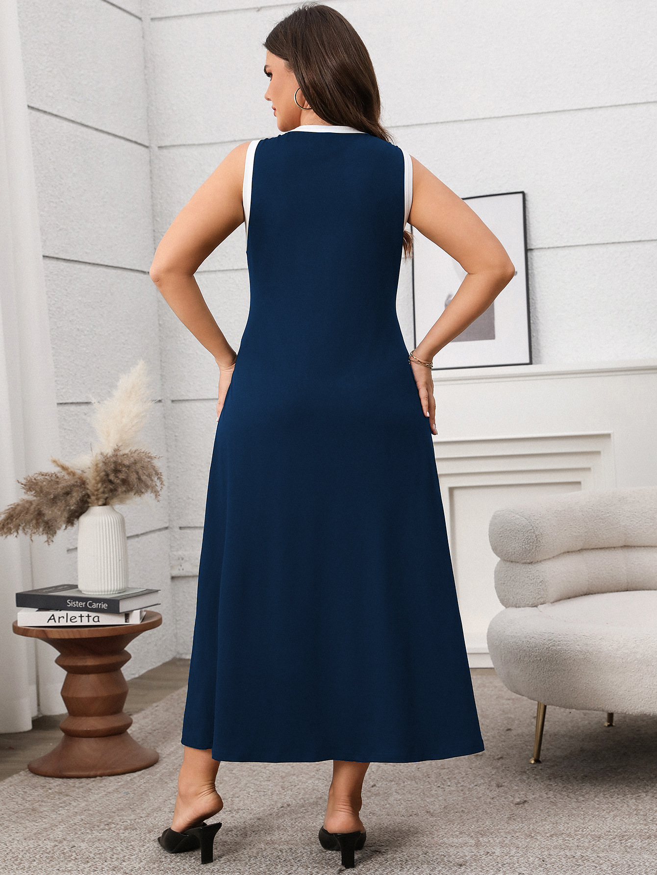 Contrast Trim Sleeveless A-Line Maxi Dress | Curvy Women's Casual Sporty Dress