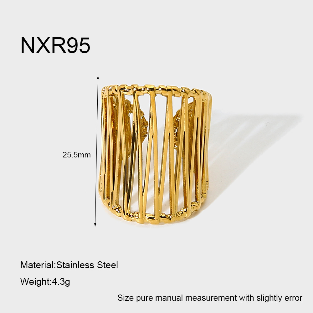 Open Cage Vertical Bar Wide Cuff Ring