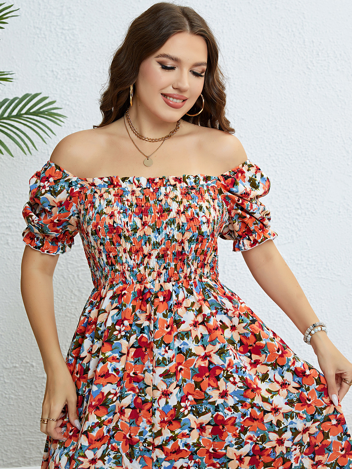 Floral Print Square Neck Smocked Waist Maxi Dress | Casual Curvy Summer Dress