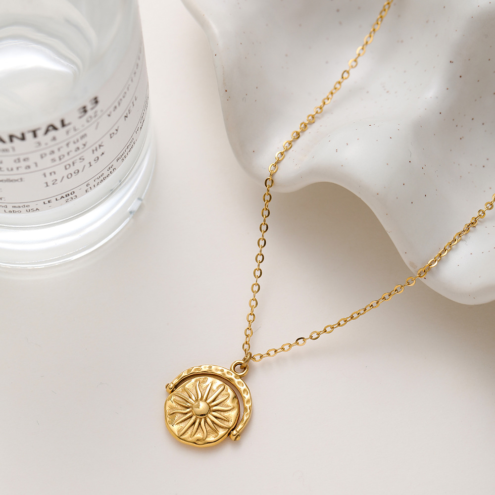 Reversible Rotating Sun & Moon Coin Necklace