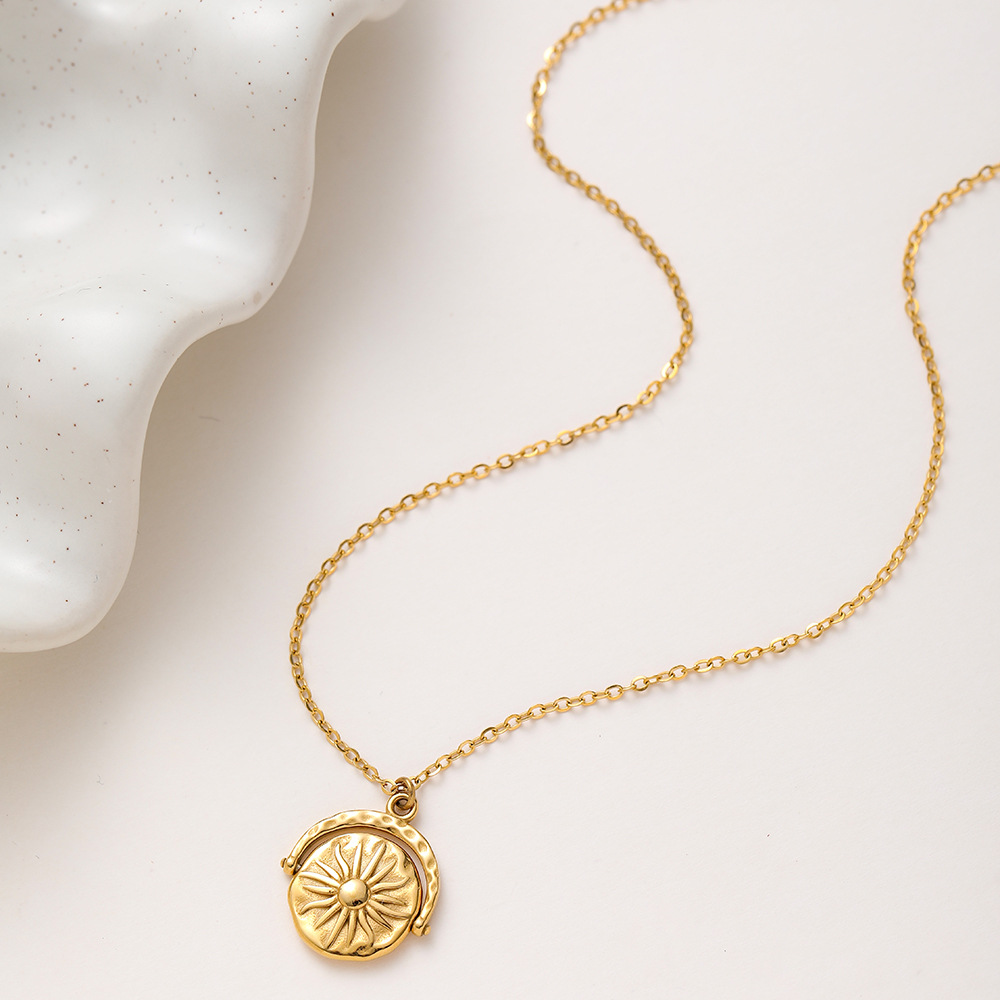 Reversible Rotating Sun & Moon Coin Necklace