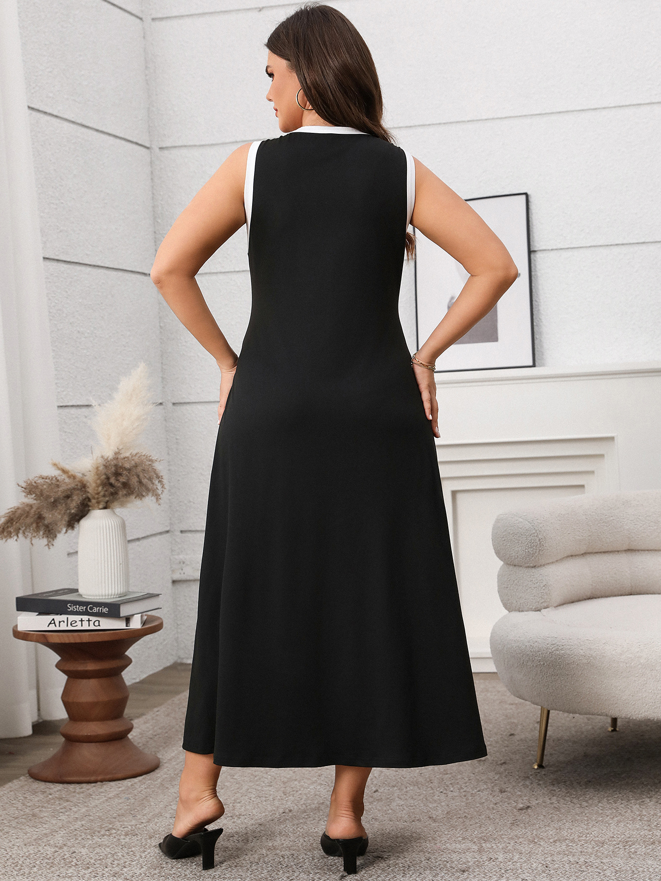 Contrast Trim Sleeveless A-Line Maxi Dress | Curvy Women's Casual Sporty Dress