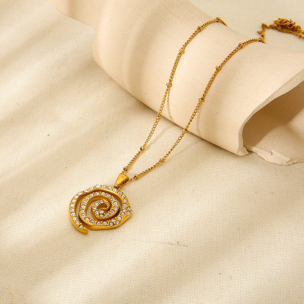 Pavé Spiral Swirl Necklace with Beaded Cable Chain