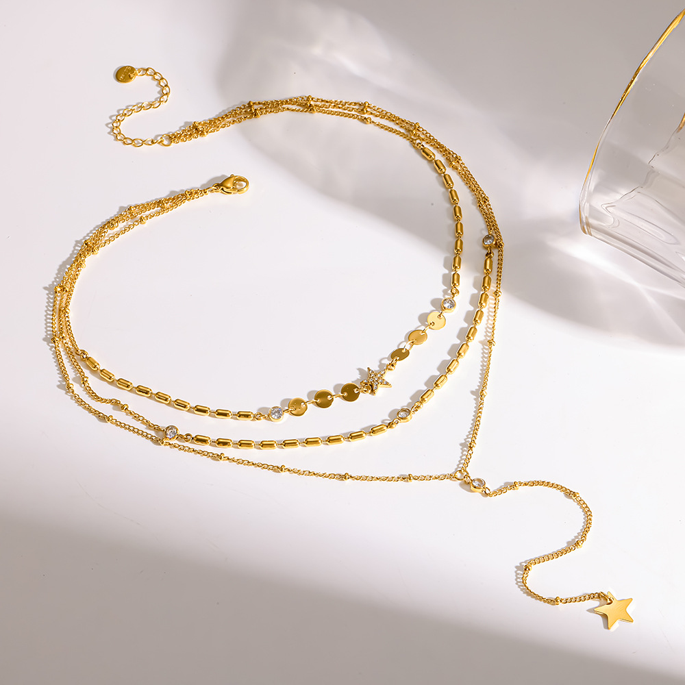Celestial Triple-Layer Y Necklace with Star Charms