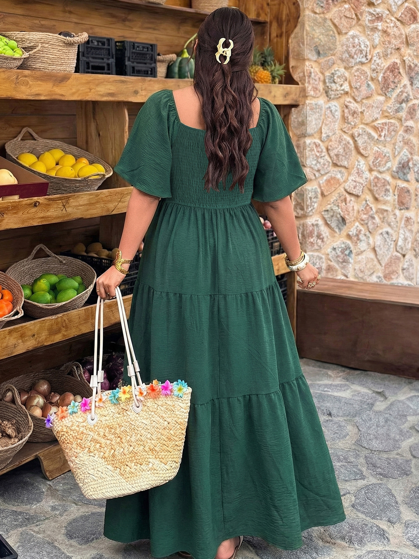 Square Neck Lace Trim Tiered Maxi Dress | 2025 Spring Summer Boho Casual Curvy Dress