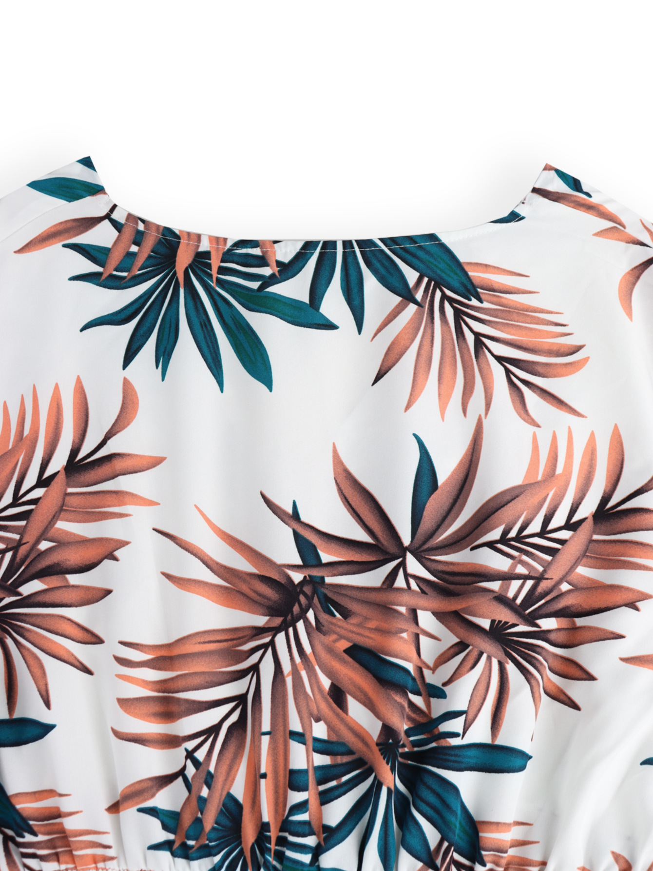 Tropical Palm Print Surplice V-Neck Flutter Sleeve Midi Dress | Curvy Vacation Casual Dress