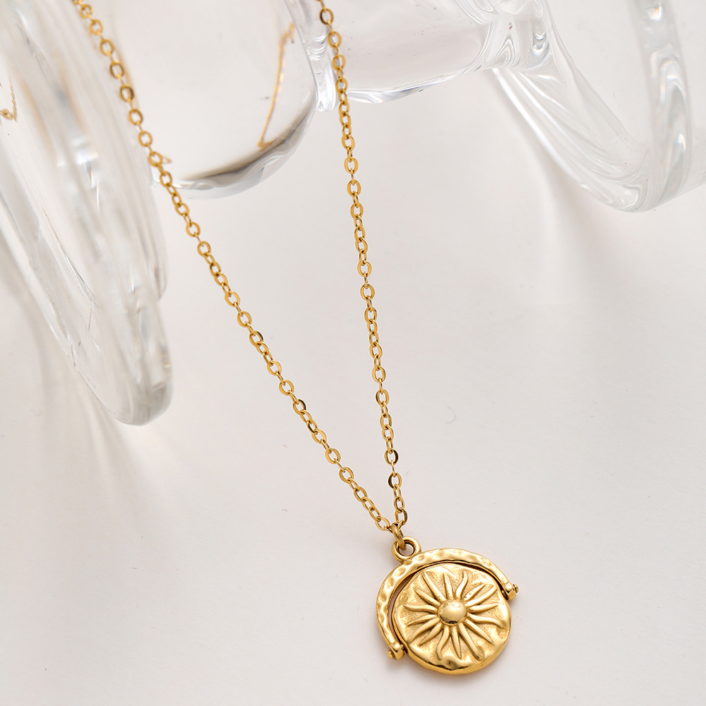 Reversible Rotating Sun & Moon Coin Necklace