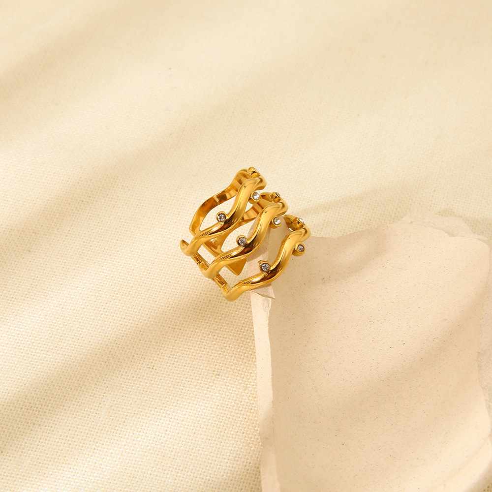 Organic Triple-Wave Crystal Open Ring