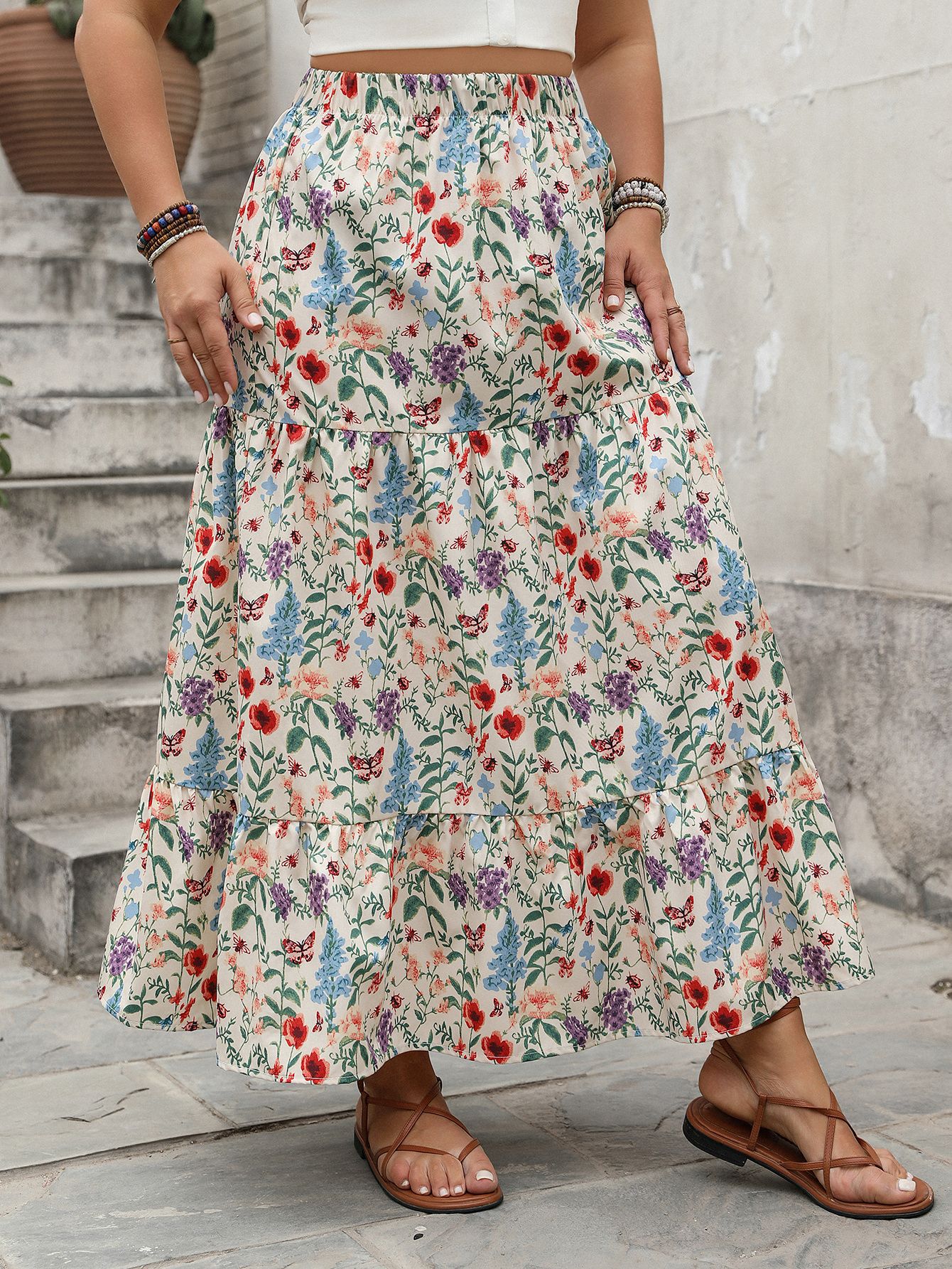 Floral Print Tiered Maxi Skirt | Casual Boho Curvy Skirt