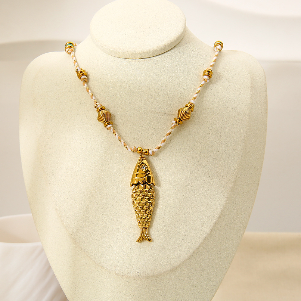 Articulated Koi Fish Pendant Braided Cord Necklace