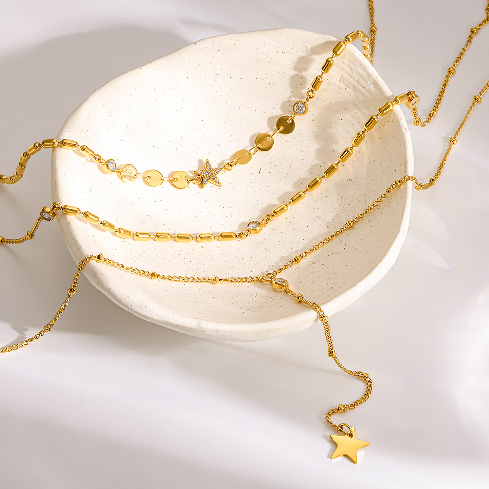 Celestial Triple-Layer Y Necklace with Star Charms