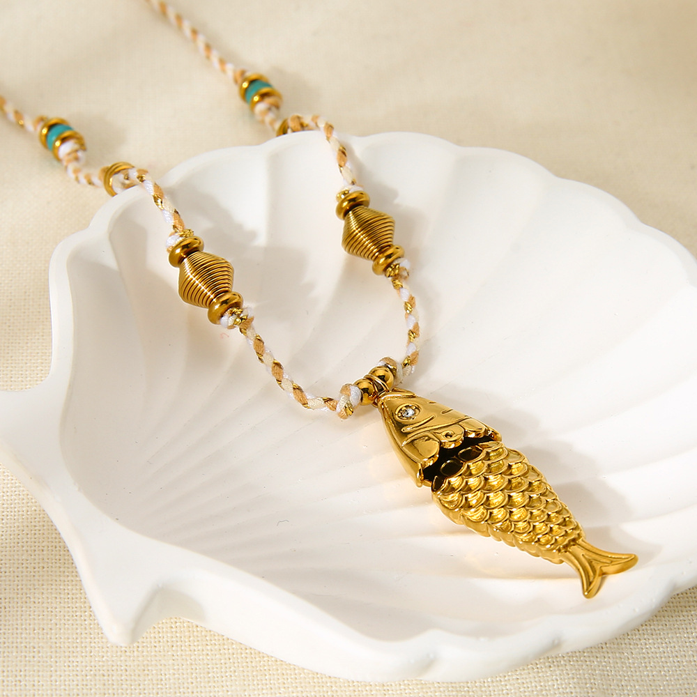 Articulated Koi Fish Pendant Braided Cord Necklace