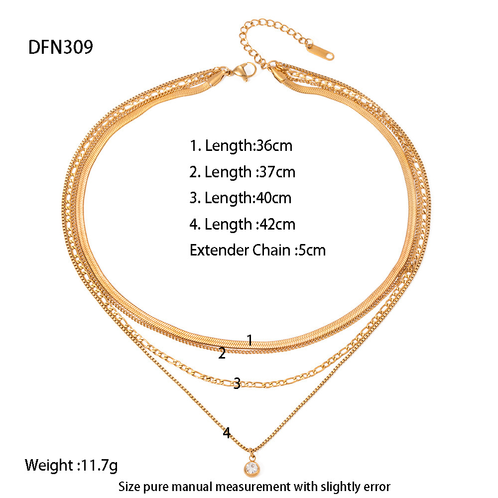 Four-Tier Mixed Chain Necklace with Bezel Crystal Drop