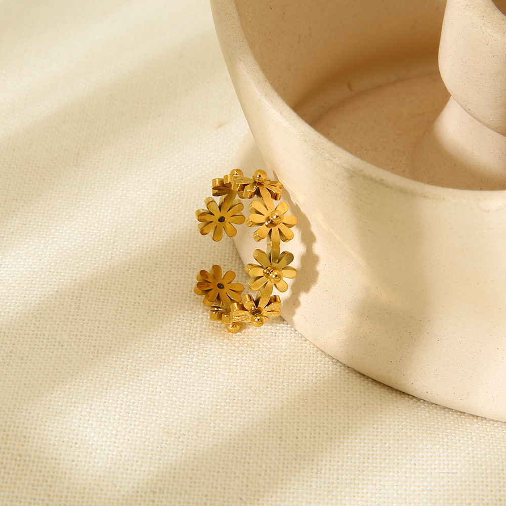 18K Gold Plated Daisy Chain Adjustable Open Cuff Ring