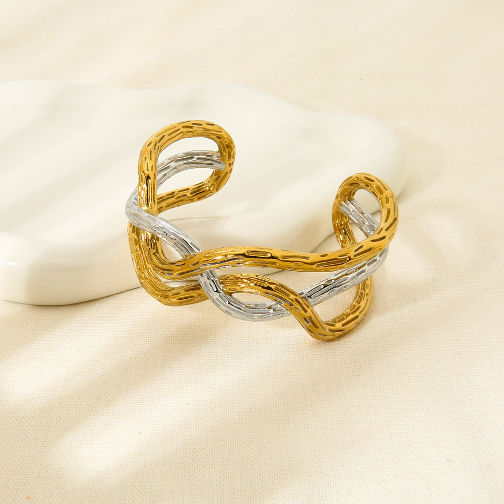 Two-Tone Intertwined Textured Cuff Bracelet