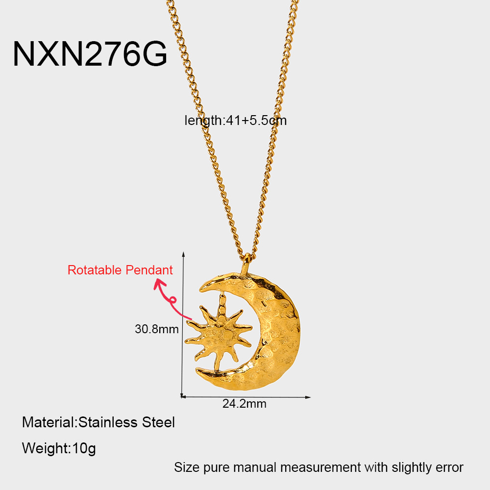 Rotating Sun & Moon Hammered Crescent Necklace