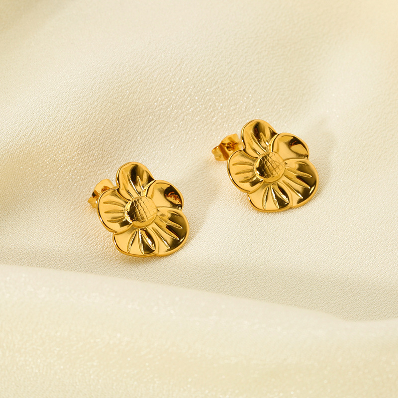 Textured Four-Petal Floral Stainless Steel Studs