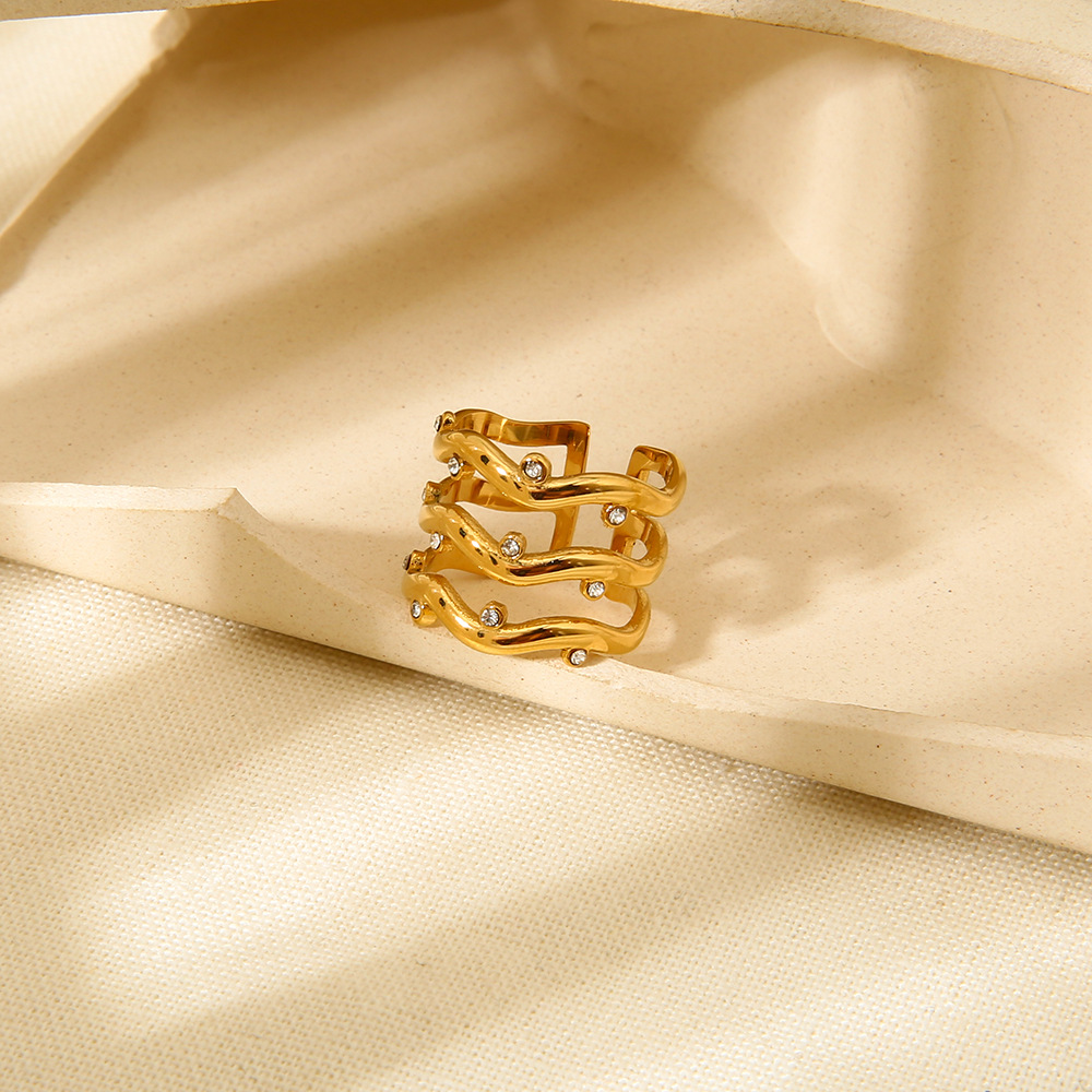 Organic Triple-Wave Crystal Open Ring