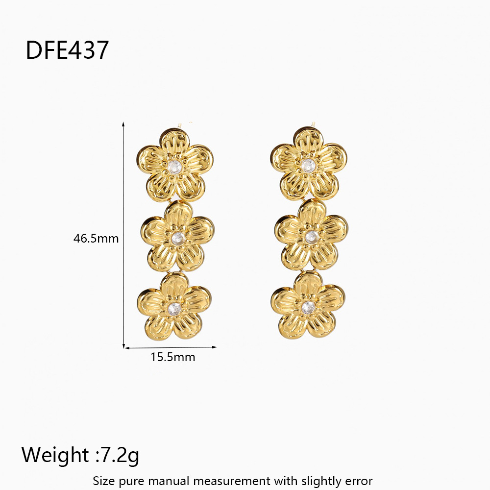Triple Flower Crystal Drop Dangle Earrings