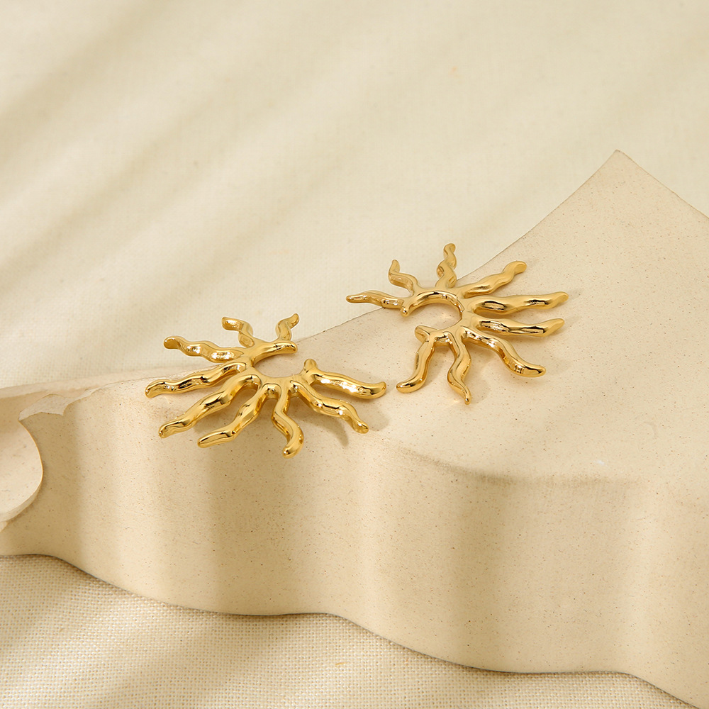 18K Gold Plated Abstract Spiral Sun Earring & Pendant Necklace Matching Jewelry Set