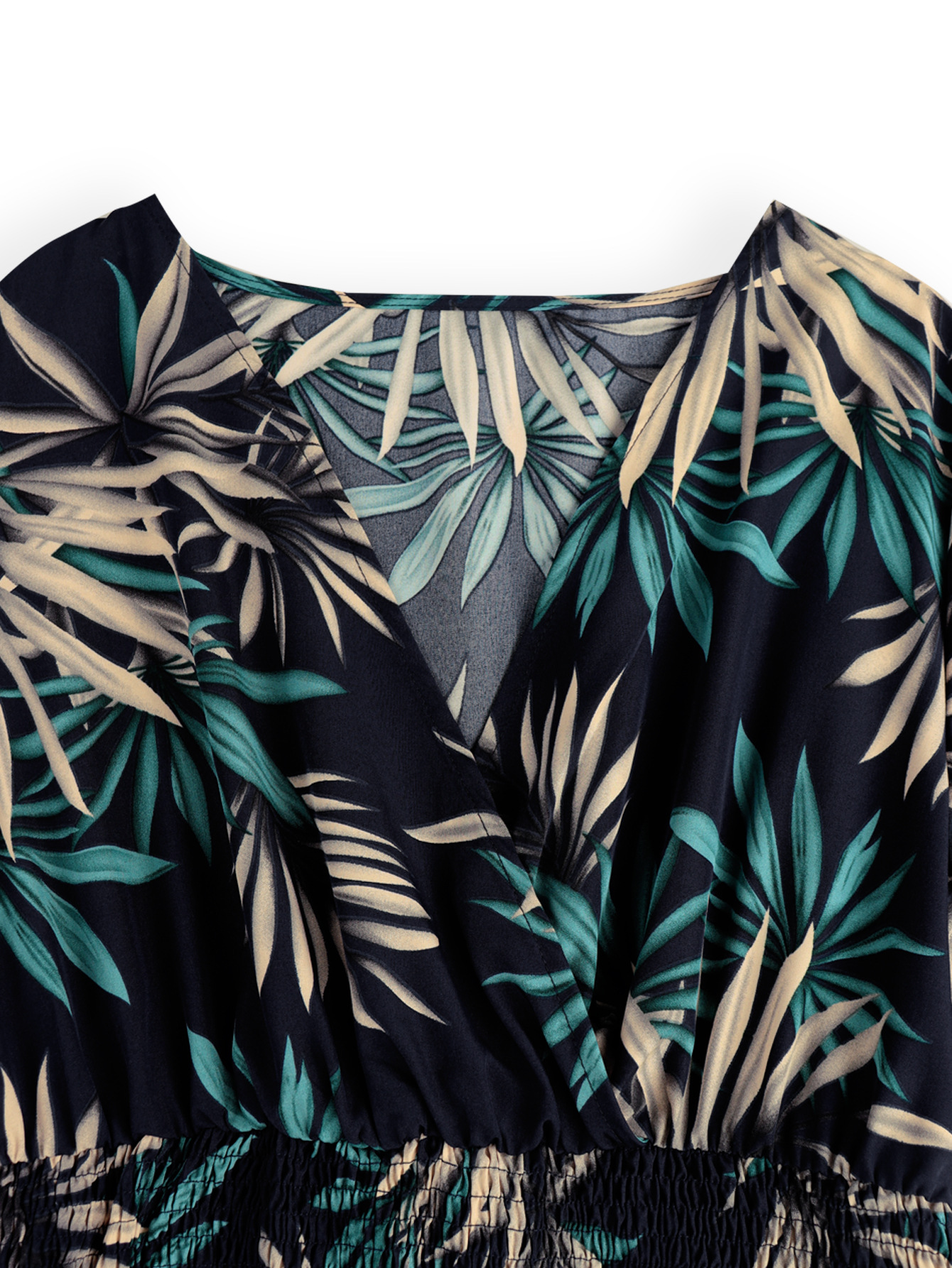 Tropical Palm Print Surplice V-Neck Flutter Sleeve Midi Dress | Curvy Vacation Casual Dress