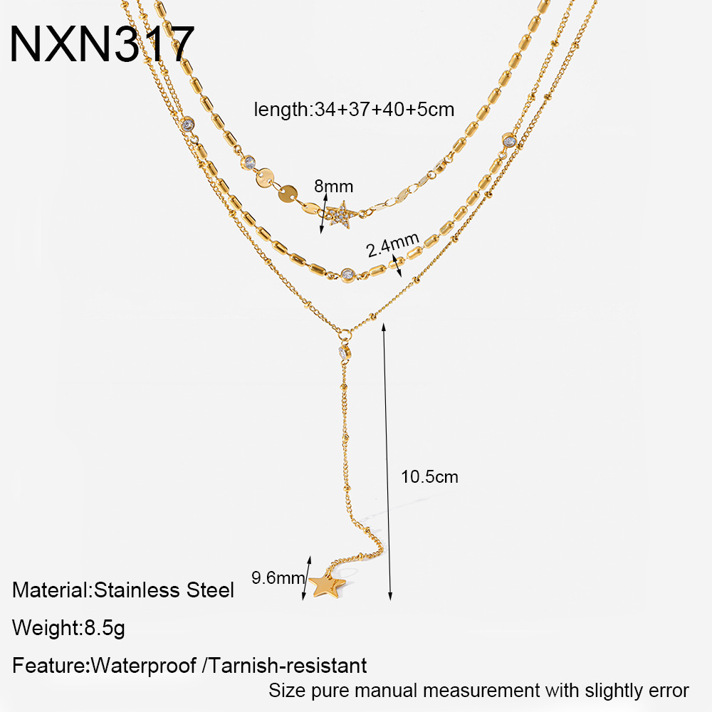 Celestial Triple-Layer Y Necklace with Star Charms