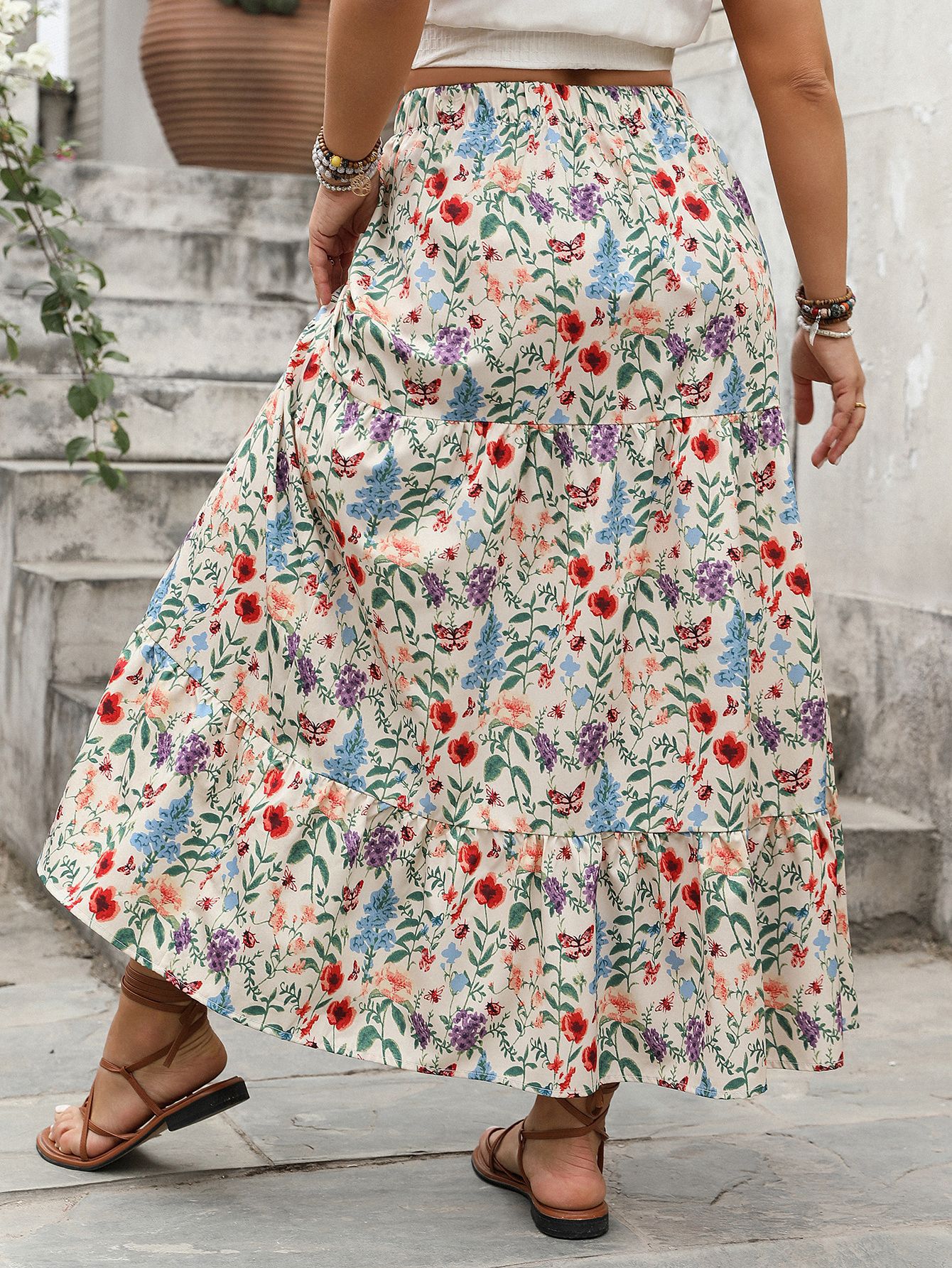 Floral Print Tiered Maxi Skirt | Casual Boho Curvy Skirt