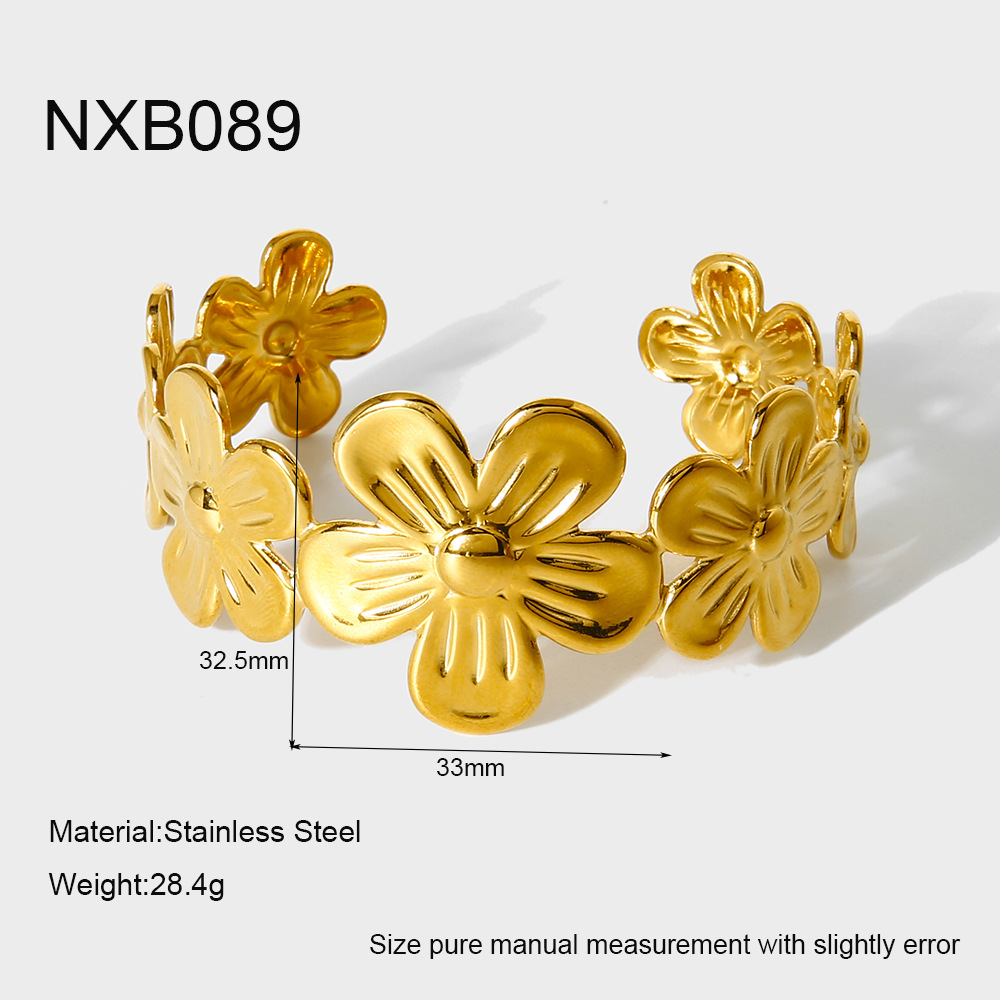 Sculpted Five-Petal Floral Open Cuff Bracelet