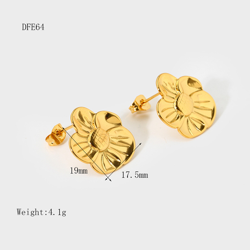 Textured Four-Petal Floral Stainless Steel Studs