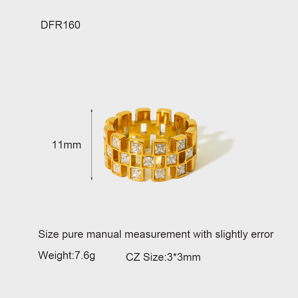Hollow Grid Cubic Zirconia Wide Band Ring