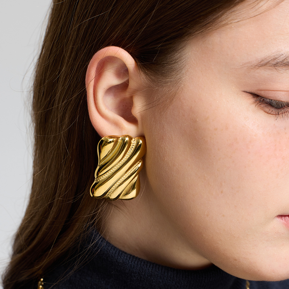 Twisted Ribbed Square Statement Stud Earrings