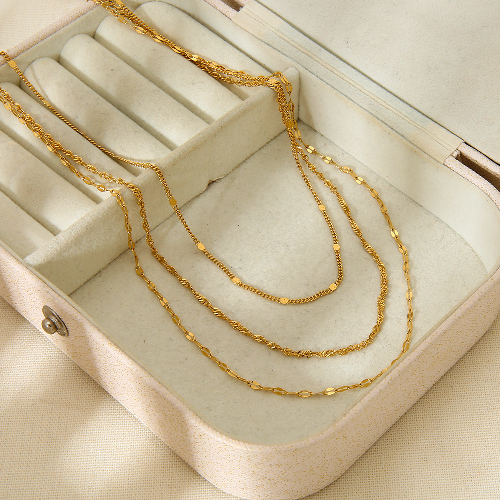 Mixed-Texture Triple-Layer Dainty Necklace