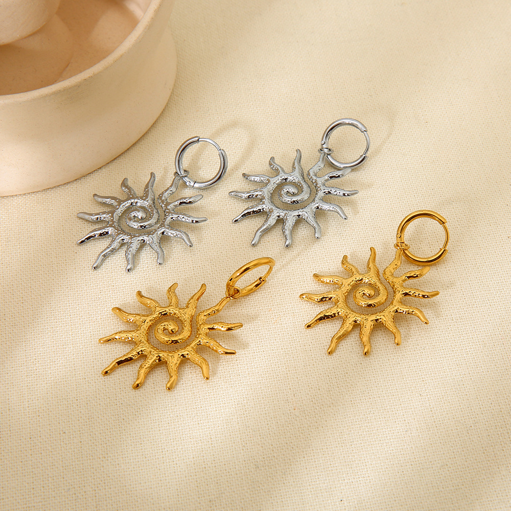 Solstice Spiral Sunburst Huggie Drop Earrings