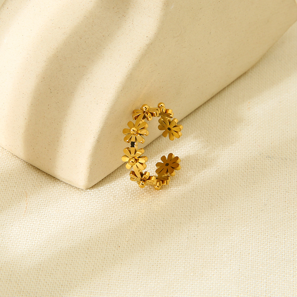 18K Gold Plated Daisy Chain Adjustable Open Cuff Ring