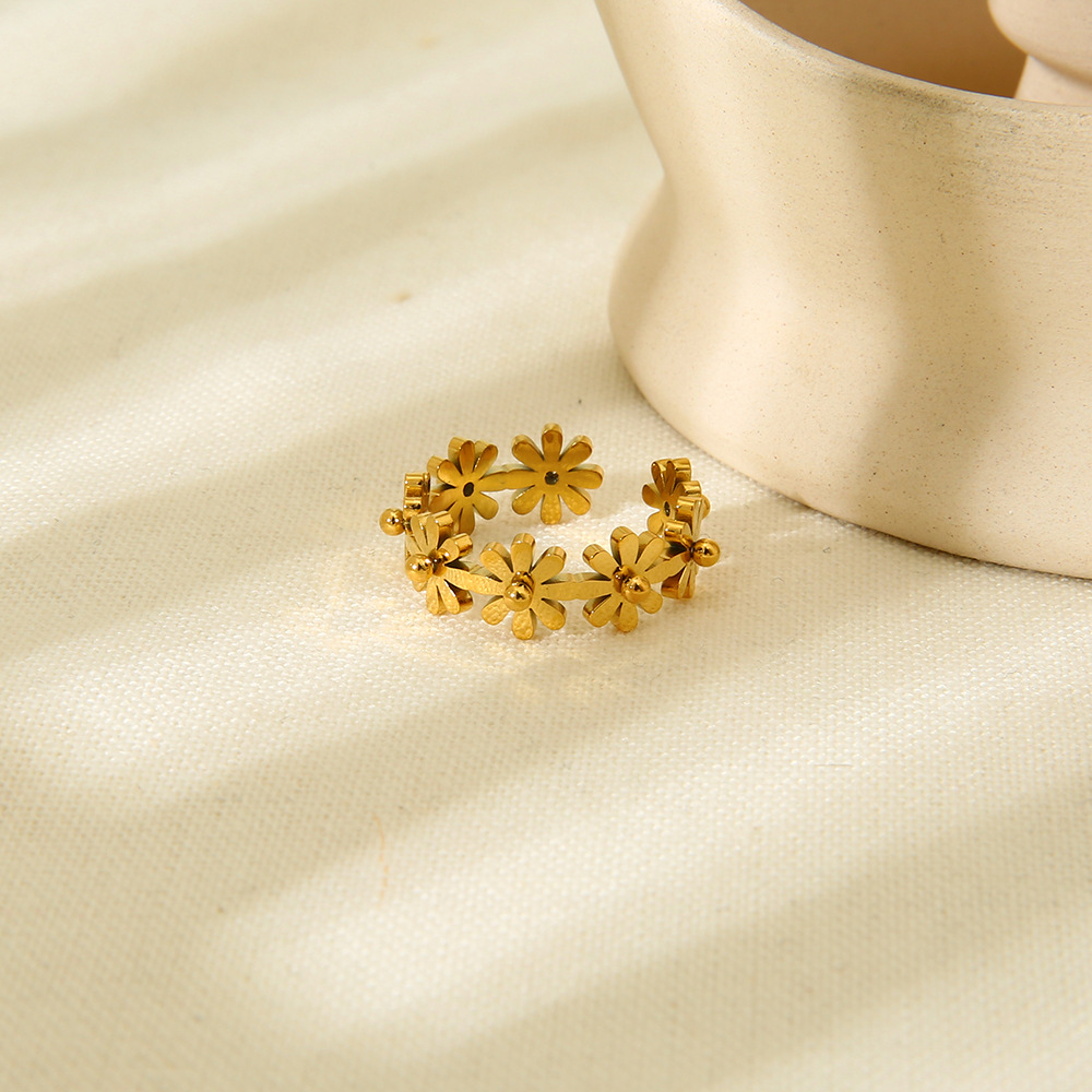 18K Gold Plated Daisy Chain Adjustable Open Cuff Ring