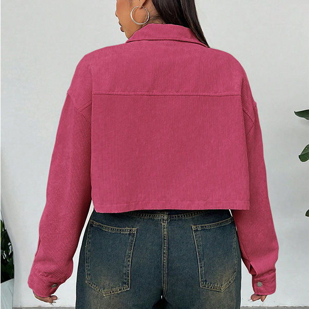 Corduroy Cropped Button-Down Jacket | Casual Plus Size Trucker Coat