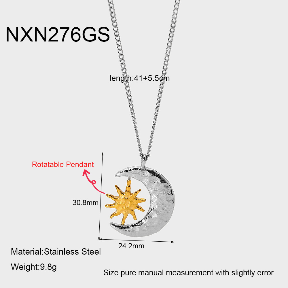Rotating Sun & Moon Hammered Crescent Necklace