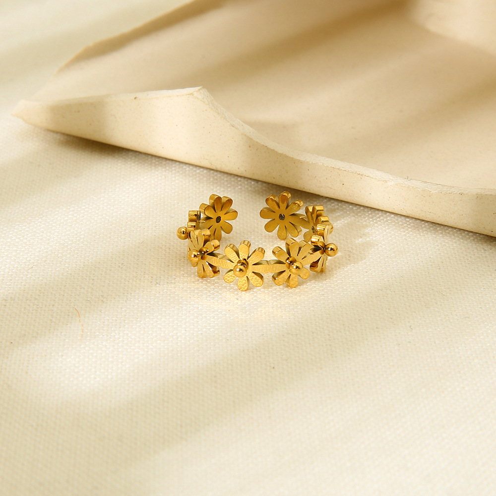 18K Gold Plated Daisy Chain Adjustable Open Cuff Ring