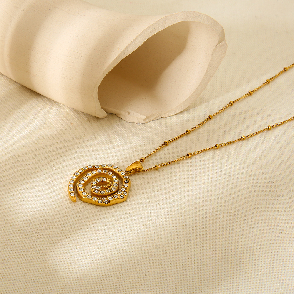 Pavé Spiral Swirl Necklace with Beaded Cable Chain